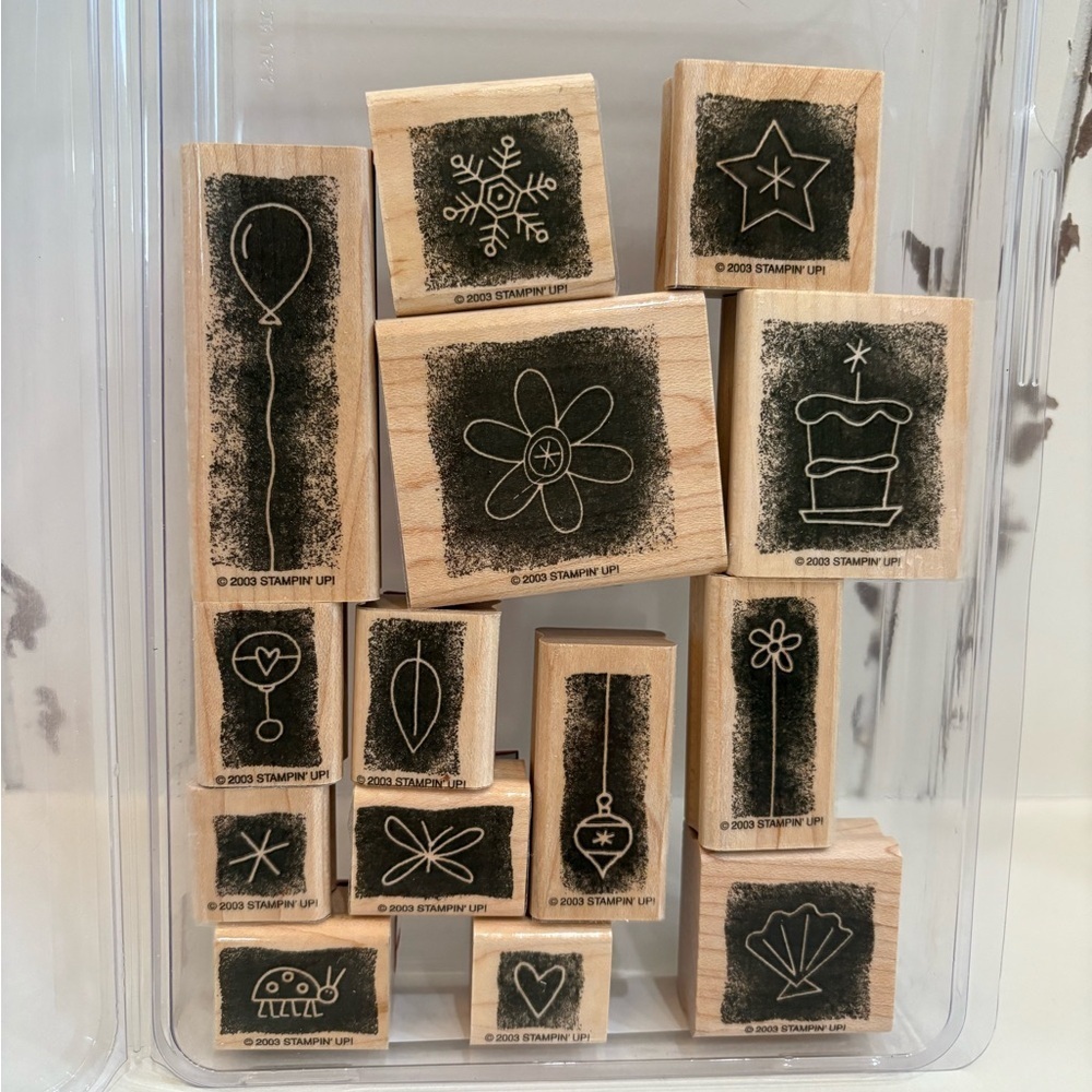 Stampin Up! ‘Stipple Celebrations’ set of 14 Wood Stamps 2003